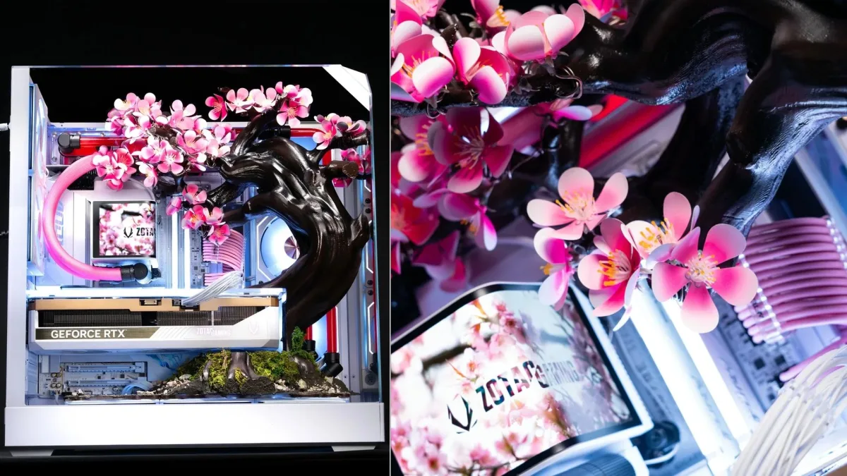 $14,000 gaming PC features 70 handcrafted titanium cherry blossoms which unfurl as temperatures rise