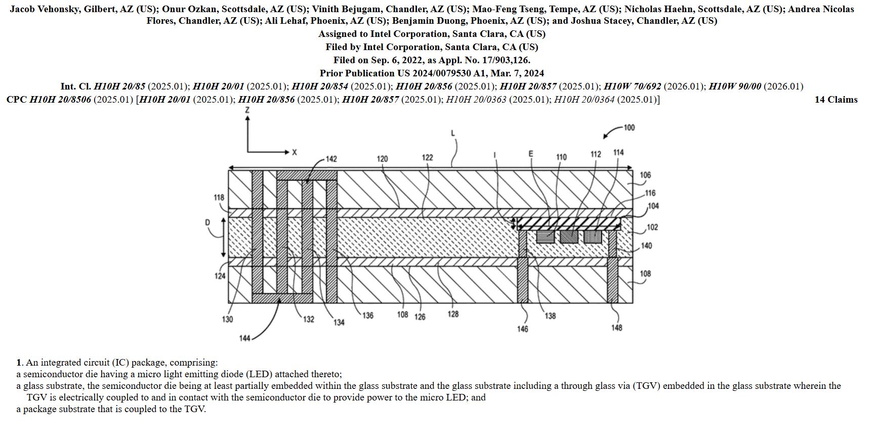 Intel patent for MicroLED in CPU.