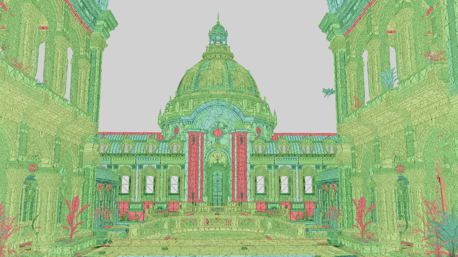 Nvidia's Zorah courtyard in Mega Geometry's level-of-detail view