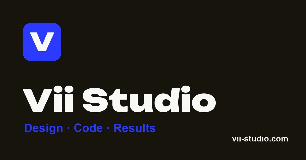 Vii Studio software development studio brand card with the words Design, Code, Results