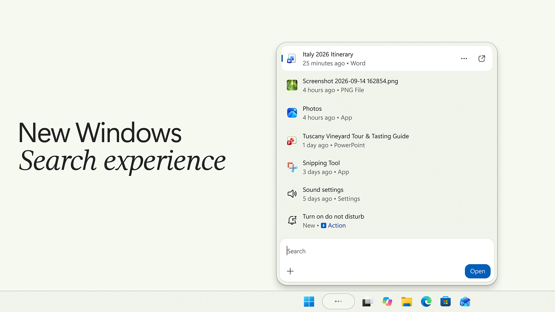 Image of the new Windows Search Experience