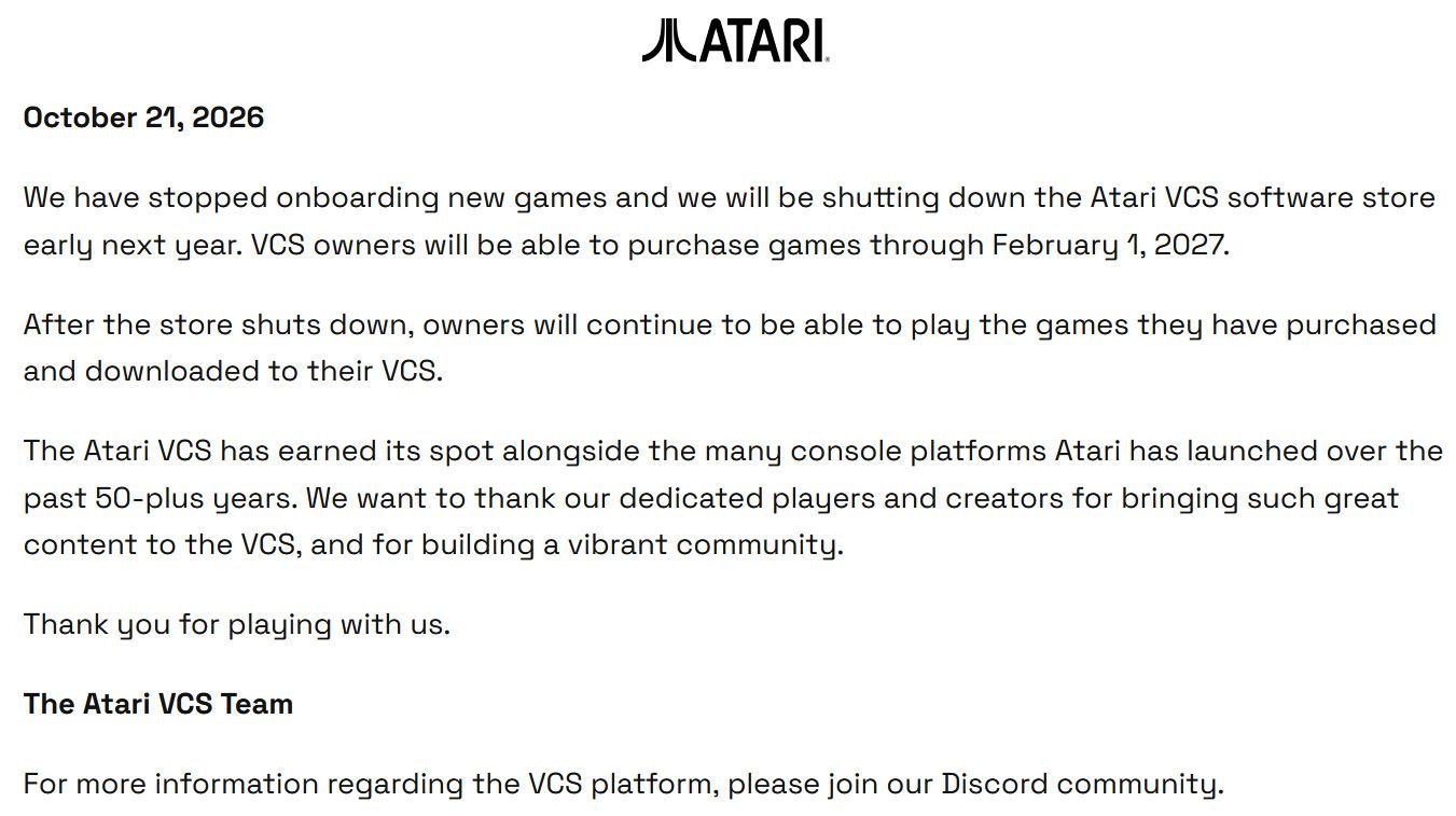 Atari announcement screenshot